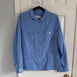 Calvin Klein Light Blue Nylon Windbreaker Button Front Utility Jacket Size L